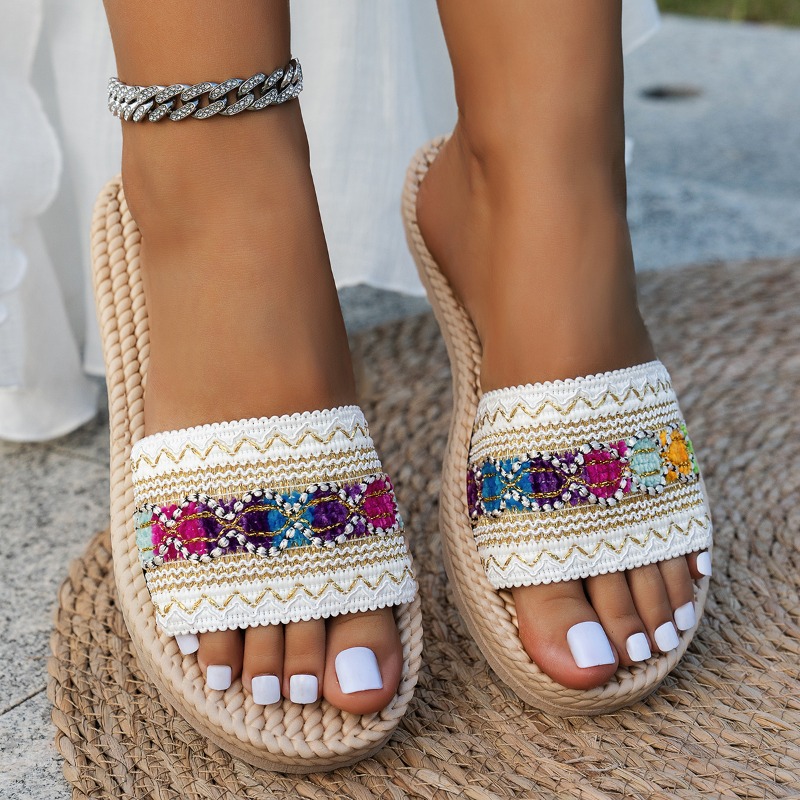 Ethnic Fashion Designers - Damskie klapki na zewnątrz, płaskie designerskie
