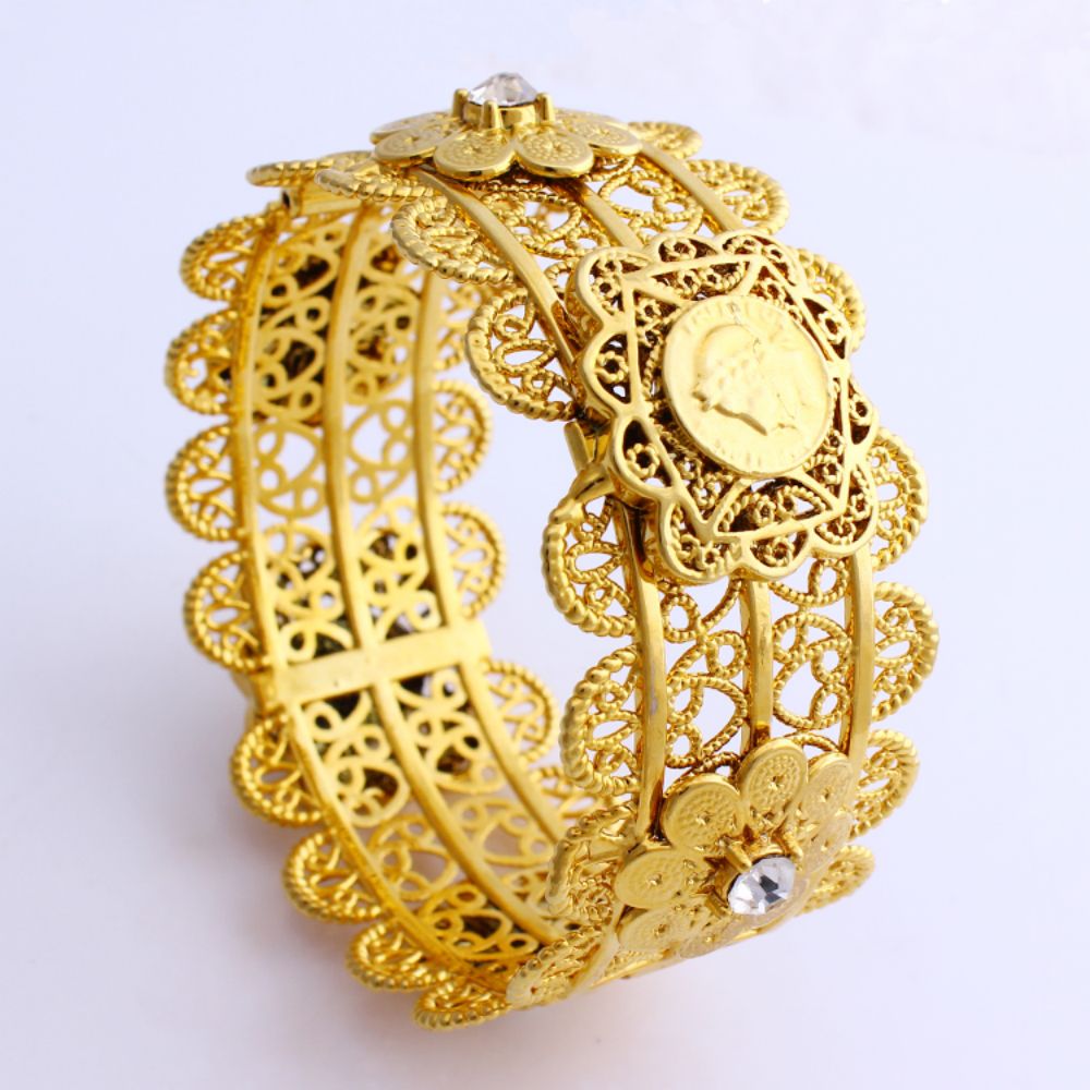 Ethnic Fashion Dubai - Luksusowa damska duża bransoletka 68mm złoty
